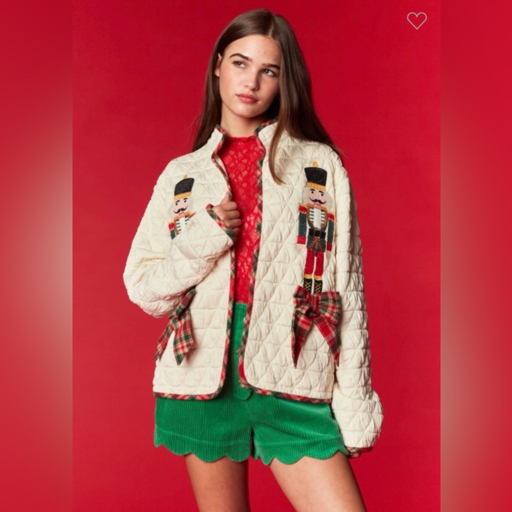 Women's Cream Quilted Jacket with Nutcracker Design